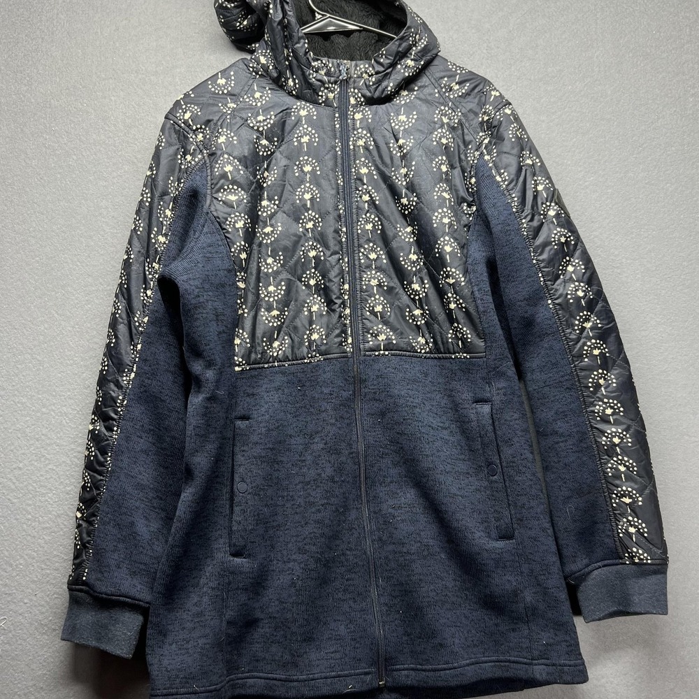 Burton Jacket Womens Large Blue Quilted Fleece Lined Hooded Full Zip Outdoor